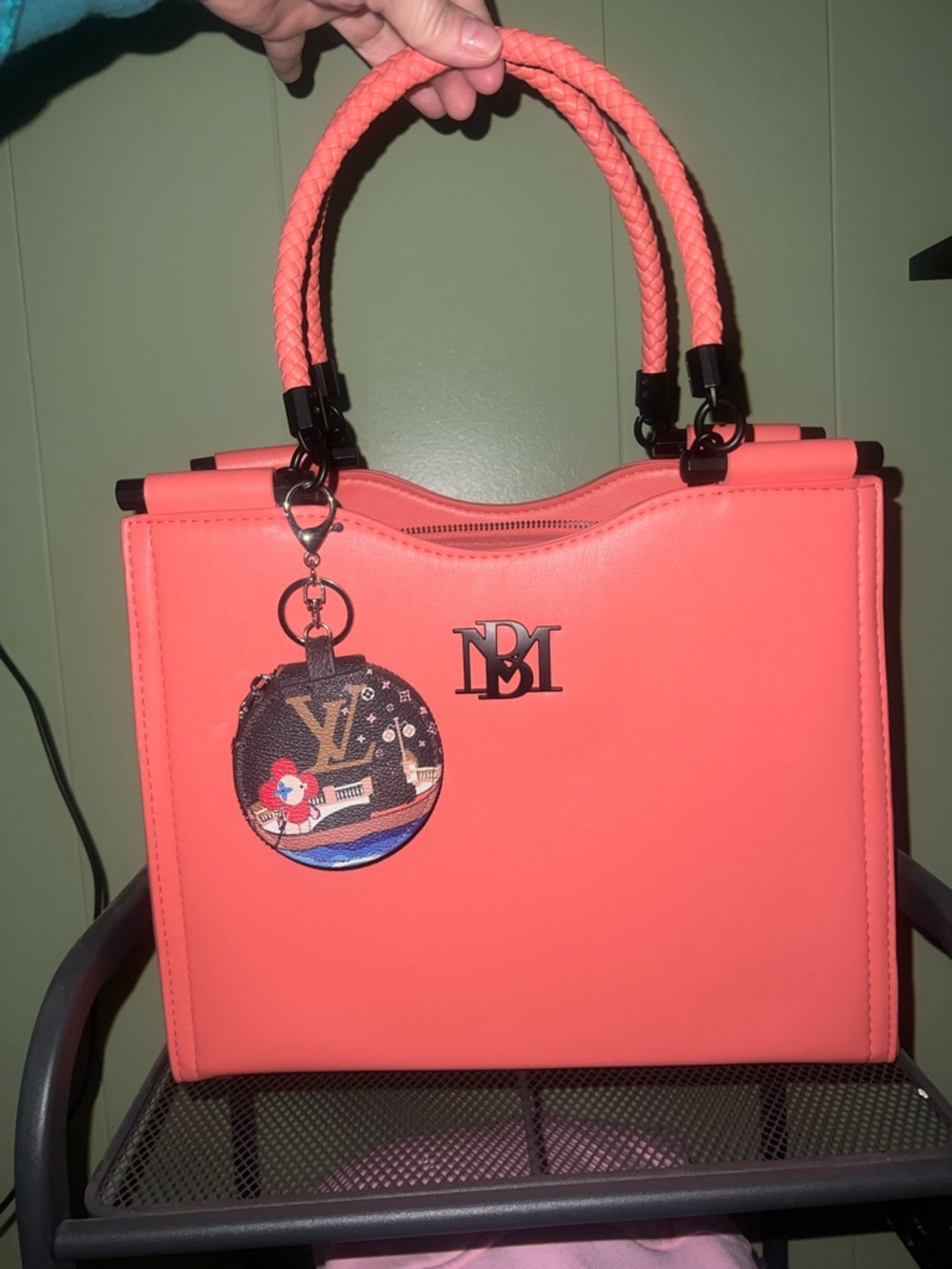 Coral Handbag with Braided Handle